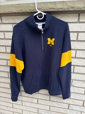 PINK Victoria's Secret Michigan Navy Quarter-Zip Sweatshirt with Yellow Accents